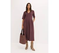 Shirtkleid BONPRIX, Damen, Gr. 36/38 (S), N-Gr, lila (kakaobraun), Obermaterial: 75% Polyester, 20% Viskose, 5% Elasthan, loose fit, Kleider Shirtkleid, mit V-Ausschnitt, Kurzarm, Loose Fit (37877440-