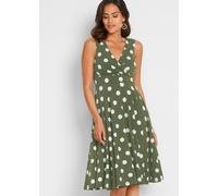 Shirtkleid BONPRIX, Damen, Gr. 48/50 (XL), K-Gr, dunkelkhaki, weiß gepunktet (länge: kurz), Obermaterial: 95% Polyester, 5% Elasthan. Futter: 100% Polyester, regular fit, Kleider Shirtkleid, mit Punkt