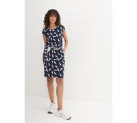 Shirtkleid BONPRIX, Damen, Gr. 48/50 (XL), N-Gr, blau (dunkelblau bedruckt), Web, Obermaterial: 95% Baumwolle, 5% Elasthan, bedruckt, loose fit kniefrei, Rundhals, Kleider Shirtkleid, mit elastischen