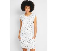 Shirtkleid BONPRIX, Damen, Gr. 52/54 (XXL), N-Gr, weiß (wollweiß bedruckt), Web, Obermaterial: 95% Baumwolle, 5% Elasthan, bedruckt, bequem kniefrei, Rundhals, Flügelärmel, Kleider Shirtkleid, mit All