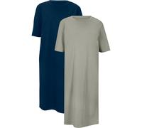 Shirtkleid BONPRIX "Oversize-T-Shirtkleid aus reiner Baumwolle (2er Pack)", Damen, Gr. 44/46 (L), N-Gr, blau (dunkelblau, seegras), Jersey, Obermaterial: 100% Baumwolle, unifarben, oversize kniefrei,