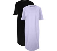 Shirtkleid BONPRIX "Oversize-T-Shirtkleid aus reiner Baumwolle (2er Pack)", Damen, Gr. 44/46 (L), N-Gr, lila (rauchlavendel, schwarz), Jersey, Obermaterial: 100% Baumwolle, unifarben, oversize kniefre