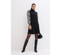 Shirtkleid BONPRIX "Shirtkleid", Damen, Gr. 48/50 (XL), N-Gr, schwarz (schwarz, natur), Obermaterial: 95% Polyester, 5% Elasthan. Ärmel: 99% Polyester, 1% metallisierte Fasern, slim fit, Kleider Shirt