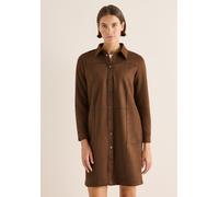 Shirtkleid CECIL, Damen, Gr. L (42), US-Größen, braun (mocha caramel), Stoff, 95% Polyester, 5% Elasthan, unifarben, comfort fit knieumspielend, V-Ausschnitt, abgesteppt, Kleider Shirtkleid, knielang 