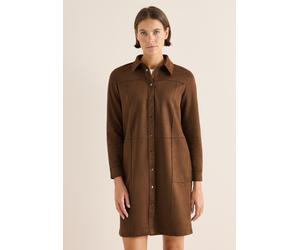 Shirtkleid CECIL, Damen, Gr. L (42), US-Größen, braun (mocha caramel), Stoff, 95% Polyester, 5% Elasthan, unifarben, comfort fit knieumspielend, V-Ausschnitt, abgesteppt, Kleider Shirtkleid, knielang 
