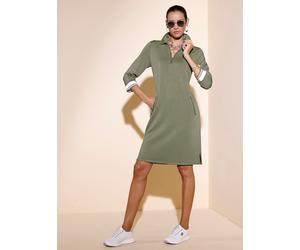 Shirtkleid CREATION L "Modal-Mix-Kleid", Damen, Gr. 50, Normalgrößen, khaki, weiß, Jersey, 50% Modal, 44% Polyester, 6% Elasthan, unifarben, knielang, Kleider Shirtkleid (82151949-50) khaki, weiß