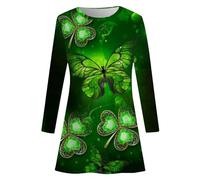 Shirtkleid Damen knielang - St. Patrick's Festival Grün Thema Für Damen Mit Bedrucktem Tunika kleider Langarm Rundhals Sommerkleid Elegant A-Linie Kleid Damen Festlich