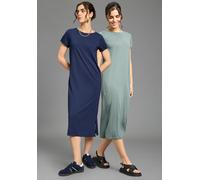 Shirtkleid FLASHLIGHTS, Damen, Gr. 44/46, N-Gr, blau, grün, Single Jersey, Obermaterial: 50% Baumwolle, 50% Modal, unifarben, bequem wadenlang, Rundhals, Kleider Shirtkleid, aus Single Jersey, bequeme