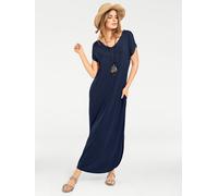 Shirtkleid HEINE "Shirtkleid", Damen, Gr. 44, Normalgrößen, blau (marine), 95% Viskose, 5% Elasthan, unifarben, lang, V-Ausschnitt, Kleider Shirtkleid (41103714-44) marine
