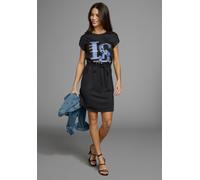 Shirtkleid LAURA SCOTT, Damen, Gr. 36, N-Gr, schwarz, Jersey, Obermaterial: 76% Polyester, 20% Viskose, 4% Elasthan, bedruckt, metallic, unifarben, figurumspielend ca. Mitte Knie, Rundhals, Krempelärm