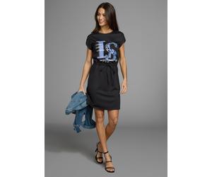 Shirtkleid LAURA SCOTT, Damen, Gr. 42, N-Gr, schwarz, Jersey, Obermaterial: 76% Polyester, 20% Viskose, 4% Elasthan, bedruckt, metallic, unifarben, figurumspielend ca. Mitte Knie, Rundhals, Krempelärm