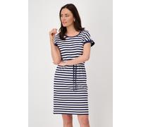 Shirtkleid MONARI "Kleid Ringel", Damen, Gr. 38, N-Gr, blau (marine weiß gestreift), Web, Obermaterial: 50% Baumwolle, 50% Modal, gemustert, gestreift, mehrfarbig, regular fit Midi, Rundhals, eingeset