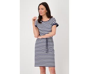 Shirtkleid MONARI "Kleid Ringel", Damen, Gr. 38, N-Gr, blau (marine weiß gestreift), Web, Obermaterial: 50% Baumwolle, 50% Modal, gemustert, gestreift, mehrfarbig, regular fit Midi, Rundhals, eingeset