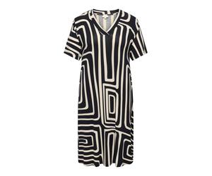 Shirtkleid ONLY CARMAKOMA "CARFYRLA LIFE S/S V-NCK BLK AOP DRE NOOS", Damen, Gr. L, N-Gr, schwarz-weiß (schwarz aop:oatmeal graphic), Jersey, Obermaterial: 95% Viskose, 5% Elasthan, bedruckt, regular