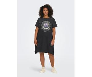 Shirtkleid ONLY CARMAKOMA "CARLUCY LIFE SS T-SHIRT DRESS JRS NOOS", Damen, Gr. L, N-Gr, schwarz (schwarz print:lotus), Jersey, Obermaterial: 100% Baumwolle, bedruckt, regular fit kniefrei, Rundhals, K