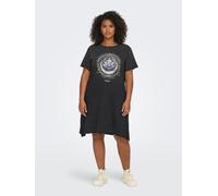 Shirtkleid ONLY CARMAKOMA "CARLUCY LIFE SS T-SHIRT DRESS JRS NOOS", Damen, Gr. XL, N-Gr, schwarz (schwarz print:lotus), Jersey, Obermaterial: 100% Baumwolle, bedruckt, regular fit kniefrei, Rundhals,
