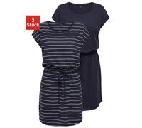 Shirtkleid ONLY "ONLMAY LIFE S/S DRESS 2 PACK CS JRS", Damen, Gr. M (38), N-Gr, blau (night sky detail:pack nigth sky stripe cloud dancer (nadia)), Jersey, Obermaterial: 100% Baumwolle, gestreift, reg