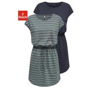 Shirtkleid ONLY "ONLMAY LIFE S/S DRESS 2 PACK CS JRS", Damen, Gr. XS (34), N-Gr, bunt (night sky pack:balsam grün stripe cloud dancer), Jersey, Obermaterial: 100% Baumwolle, gestreift, regular fit kur