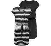 Shirtkleid ONLY "ONLMAY LIFE S/S DRESS 2 PACK CS JRS", Damen, Gr. XS (34), N-Gr, schwarz detail:pack schwarz stripe cloud dancer (dina), Jersey, Obermaterial: 100% Baumwolle, gestreift, regular fit ku