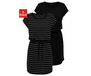 Shirtkleid ONLY "ONLMAY LIFE S/S DRESS 2 PACK CS JRS", Damen, Gr. XS (34), N-Gr, schwarz-weiß (schwarz pack:schwarz stripe cloud dancer), Jersey, Obermaterial: 100% Baumwolle, gestreift, regular fit k