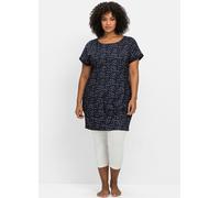 Shirtkleid SHEEGO "Shirtkleid", Damen, Gr. 40/42, Normalgrößen, blau (marine bedruckt), Jersey, 50% Baumwolle, 50% Modal, bedruckt, gemustert, mehrfarbig, kurz, Rundhals, Kleider Shirtkleid (96597737-