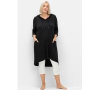 Shirtkleid SHEEGO "Shirtkleid", Damen, Gr. 44/46, Normalgrößen, schwarz, Jersey, 50% Baumwolle, 50% Modal, unifarben, knielang, Kleider Shirtkleid (56070843-44) schwarz