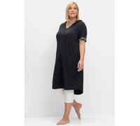 Shirtkleid SHEEGO "Shirtkleid", Damen, Gr. 44, Normalgrößen, blau (tiefblau), 50% Baumwolle, 50% Modal, unifarben, knielang, Kleider Shirtkleid (67798549-44) tiefblau