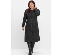 Shirtkleid SHEEGO "Shirtkleid", Damen, Gr. 50, Normalgrößen, schwarz (schwarz, gemustert), Strick, 81% Polyester, 17% Viskose, 2% Elasthan, gemustert, wadenlang, Rundhals, Kleider Shirtkleid (21665439