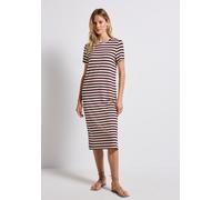 Shirtkleid STREET ONE, Damen, Gr. 38, EURO-Größen, rot (schwarz cherry rot), Stoff, 95% Viskose, 5% Elasthan, gestreift, normal knieumspielend, Rundhals, abgesteppt, Kleider Shirtkleid, mit Rundhalsau