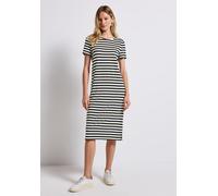 Shirtkleid STREET ONE, Damen, Gr. 40, EURO-Größen, blau (tiefblau), Stoff, 95% Viskose, 5% Elasthan, gestreift, normal knieumspielend, Rundhals, abgesteppt, Kleider Shirtkleid, mit Rundhalsausschnitt