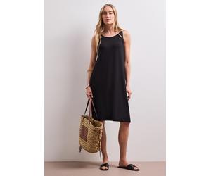 Shirtkleid STREET ONE, Damen, Gr. 40, N-Gr, schwarz, Web, Obermaterial: 95% Viskose, 5% Elasthan, unifarben, lässig geschnitten knielang, Rundhals, Kleider Shirtkleid, Sommerkleid mit Schnallendetail/