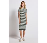 Shirtkleid STREET ONE, Damen, Gr. 44, EURO-Größen, grün (mid grün), Stoff, 95% Viskose, 5% Elasthan, gestreift, normal knieumspielend, Rundhals, abgesteppt, Kleider Shirtkleid, mit Rundhalsausschnitt