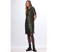 Shirtkleid STREET ONE STUDIO, Damen, Gr. 36, EURO-Größen, grün (sparkling grün), Stoff, 95% Polyester, 5% Elasthan, glänzend, normal kniebedeckend, Rundhals, Bündchen, Kleider, mit Rundhalsausschnitt 