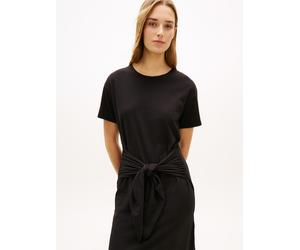 Shirtkleid TOMMY HILFIGER "CO SLUB KNOT MIDI DRS", Damen, Gr. M (40), N-Gr, schwarz, Jersey, Obermaterial: 100% Baumwolle, unifarben, gerade wadenlang, Rundhals, Kleider Shirtkleid, mit Bindegürtel (5