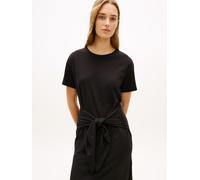 Shirtkleid TOMMY HILFIGER "CO SLUB KNOT MIDI DRS", Damen, Gr. S (36/38), N-Gr, schwarz, Jersey, Obermaterial: 100% Baumwolle, unifarben, gerade wadenlang, Rundhals, Kleider Shirtkleid, mit Bindegürtel