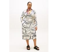 Shirtkleid TOMMY HILFIGER CURVE "CRV VIS TWILL MIDI SHIRT DRS LS", Damen, Gr. 52, N-Gr, flag feathers calico, Jersey, Obermaterial: 100% Viskose, bedruckt, regular fit lang, V-Ausschnitt, Kleider Shir