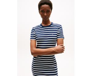 Shirtkleid TOMMY HILFIGER "NEW CODY STR SLIM SHORT DRS SS", Damen, Gr. XL (42), N-Gr, blau (breton, schwarz night navy, ecru), Jersey, Obermaterial: 100% Baumwolle, slim fit, Rundhals, Kleider Shirtkl