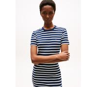 Shirtkleid TOMMY HILFIGER "NEW CODY STR SLIM SHORT DRS SS", Damen, Gr. XXXL (46), N-Gr, breton, schwarz night navy, ecru, Jersey, Obermaterial: 100% Baumwolle, casual, slim fit, Rundhals, Kurzarm, Kle