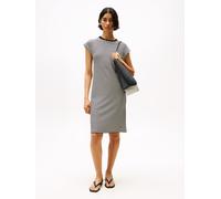 Shirtkleid TOMMY HILFIGER "RIB SHORT REG TEE DRS", Damen, Gr. XXL (44), N-Gr, schwarz (ecru, schwarz fine stp), Jersey, Obermaterial: 95% Viskose, 5% Elasthan, gestreift, regular fit, Rundhals, Kleide