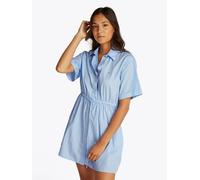 Shirtkleid TOMMY JEANS "TJW MINI STRIPE SHIRT DRESS", Damen, Gr. XS (34), N-Gr, sugarplum, stripe, Web, Obermaterial: 100% Baumwolle, gestreift, Kleider, mit Taillen Bindeband (66392858-XS) sugarplum,