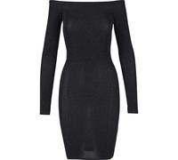 Shirtkleid URBAN CLASSICS "Urban Classics Damen", Damen, Gr. XL, US-Größen, schwarz, 96% Polyester, 4% Elasthan, unifarben, skinny fit, Carmenausschnitt, Kleider Shirtkleid (55274844-XL) schwarz