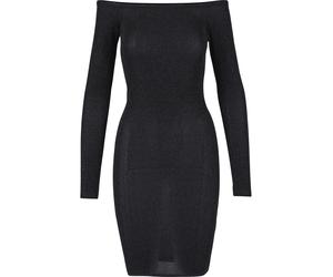 Shirtkleid URBAN CLASSICS "Urban Classics Damen", Damen, Gr. XL, US-Größen, schwarz, 96% Polyester, 4% Elasthan, unifarben, skinny fit, Carmenausschnitt, Kleider Shirtkleid (55274844-XL) schwarz