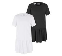 Shirtkleid URBAN CLASSICS "Urban Classics Damen Girls Valance Tee Dress 2-Pack", Mädchen, Gr. 146/152, Normalgrößen, schwarz-weiß (weiß, schwarz), 100% Baumwolle, unifarben, loose fit, Rundhals, Kleid