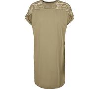 Shirtkleid URBAN CLASSICS "Urban Classics Damen Ladies Lace Tee Dress", Damen, Gr. XL, US-Größen, khaki, 95% Baumwolle, 5% Elasthan, unifarben, loose fit, Rundhals, Kleider Shirtkleid (35518720-XL) kh