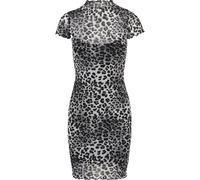 Shirtkleid URBAN CLASSICS "Urban Classics Damen Ladies Mesh Double Layer Dress", Damen, Gr. XXL, US-Größen, schwarz-weiß (snowleo), 94% Polyamid, 6% Elasthan, unifarben, slim fit, Rundhals, Kleider Sh