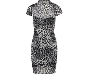 Shirtkleid URBAN CLASSICS "Urban Classics Damen Ladies Mesh Double Layer Dress", Damen, Gr. XXL, US-Größen, schwarz-weiß (snowleo), 94% Polyamid, 6% Elasthan, unifarben, slim fit, Rundhals, Kleider Sh