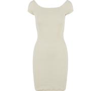 Shirtkleid URBAN CLASSICS "Urban Classics Damen Ladies Off Shoulder Rib Dress", Damen, Gr. L, US-Größen, sandweiß, 97% Baumwolle, 3% Elasthan, unifarben, slim fit, U-Boot-Ausschnitt, Kleider Shirtklei