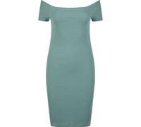 Shirtkleid URBAN CLASSICS "Urban Classics Damen Ladies Off Shoulder Rib Dress", Damen, Gr. XL, US-Größen, paleleaf, 97% Baumwolle, 3% Elasthan, unifarben, slim fit, U-Boot-Ausschnitt, Kleider Shirtkle