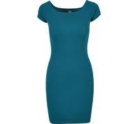 Shirtkleid URBAN CLASSICS "Urban Classics Damen Ladies Off Shoulder Rib Dress", Damen, Gr. XL, US-Größen, watergrün, 97% Baumwolle, 3% Elasthan, unifarben, slim fit, U-Boot-Ausschnitt, Kleider Shirtkl