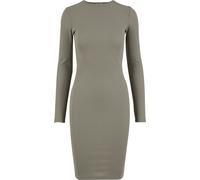 Shirtkleid URBAN CLASSICS "Urban Classics Damen Ladies Rib Dress", Damen, Gr. S, US-Größen, beige (paleolive), 77% Viskose, 19% Polyester, 4% Elasthan, unifarben, slim fit, Rundhals, Kleider Shirtklei